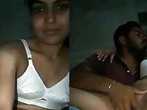 Indian wife Boobs pressing and pussy Licking at the end of one's tether hubby